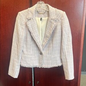 White House Black Market Light Pink Tweed Frayed Hem Blazer